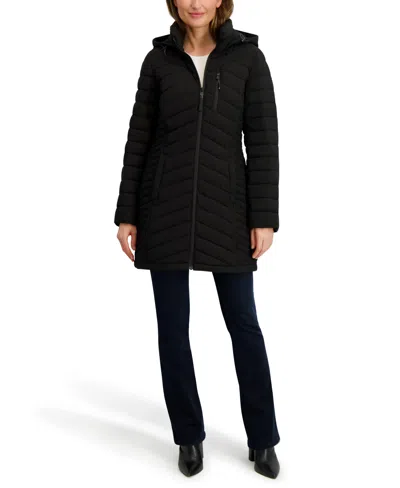 Nautica Women's Hooded Water-resistant Puffer Coat In Black