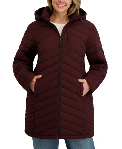 Nautica Women's Hooded Water-resistant Puffer Coat In Burgundy