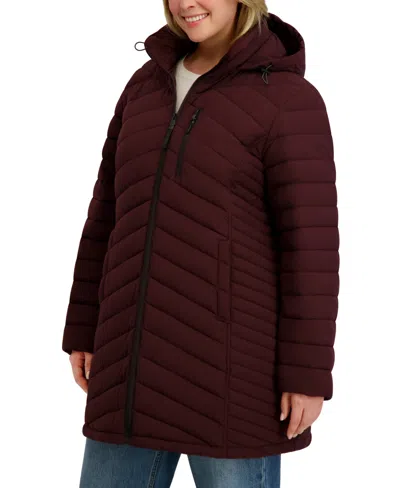 Nautica Women's Hooded Water-resistant Puffer Coat In Burgundy