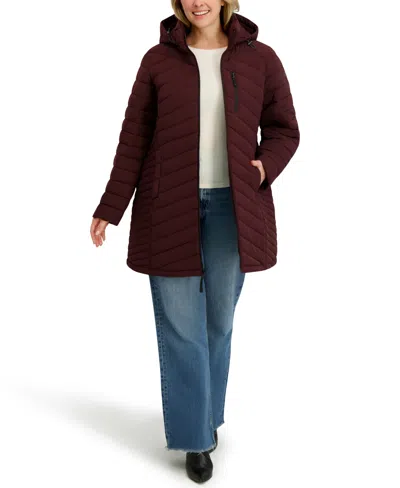 Nautica Women's Hooded Water-resistant Puffer Coat In Burgundy