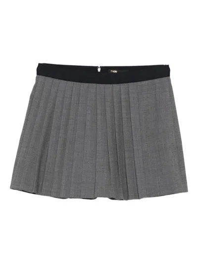 Maje Box-pleated Skirt In Gray