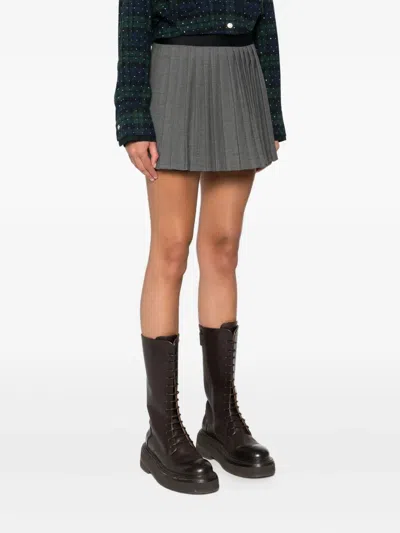 Maje Box-pleated Skirt In Gray