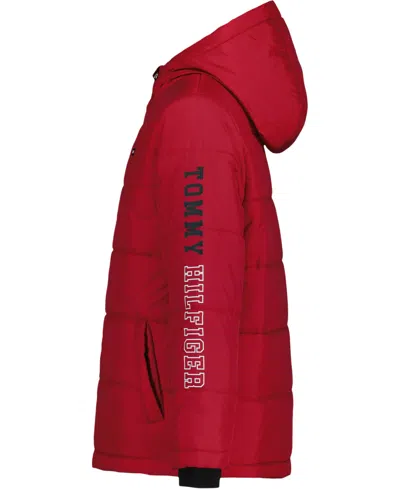 Tommy Hilfiger Big Boys Sleeve Logo Full Zip Puffer Jacket In Red