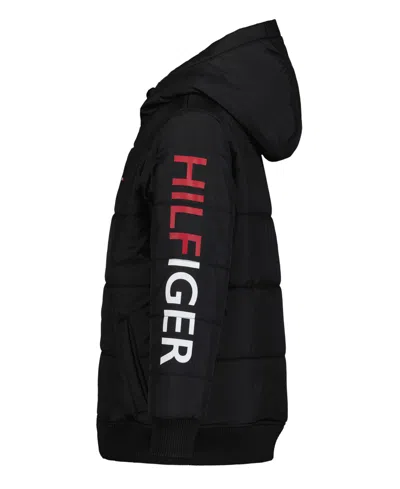 Tommy Hilfiger Big Boys Hilfiger Logo Zip Front Bomber Jacket In Black