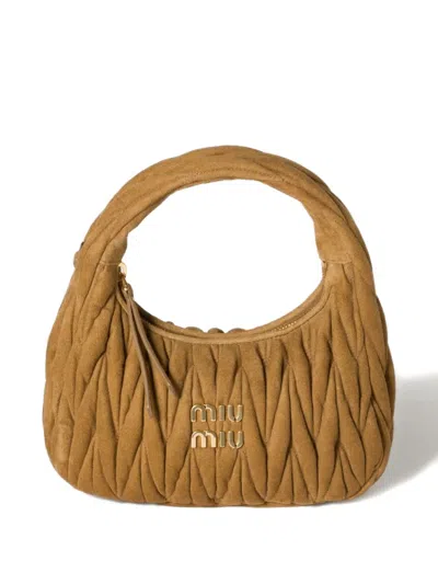 Miu Miu Wander Schultertasche Aus Matelassé-wildleder In Brown