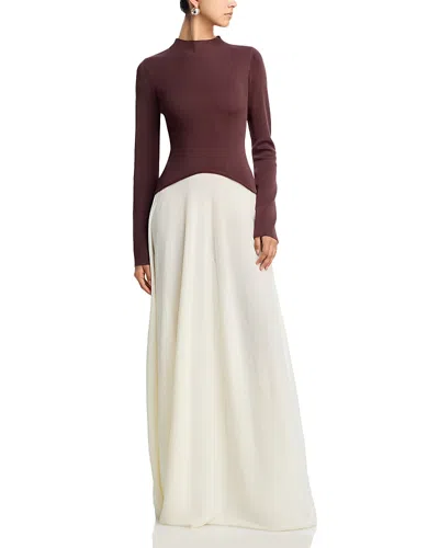 Solid & Striped The Soglio Long Sleeve Maxi Swetter Dress In Brown