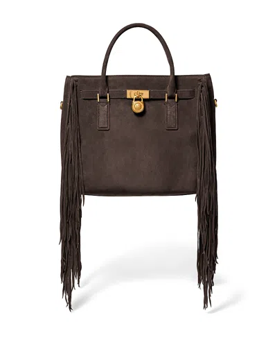 Michael Kors Hamilton Moderne Large Fringed Suede Satchel In Brown