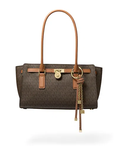 Michael Kors Hamilton Moderne Small Signature Logo Satchel In Brown