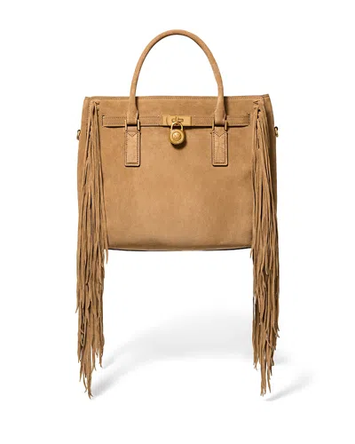 Michael Kors Hamilton Moderne Large Fringed Suede Satchel In Brown