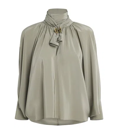 Max Mara Silk Tie-neck Blouse In Green