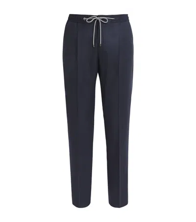 Corneliani Wool Drawstring Trousers In Blue