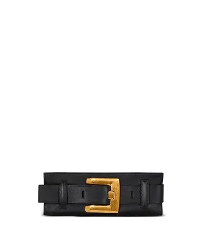 Balmain Anthem Buckle-detail Calfskin-leather Clutch In Pattern