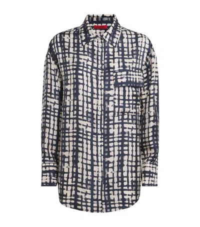 Max & Co Silk Twill Printed Shirt In Blue