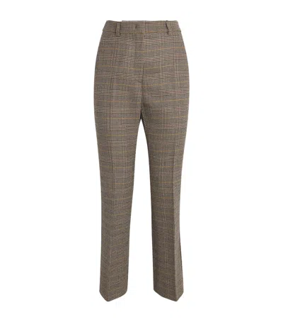 Weekend Max Mara Wool Check Flared Trousers In Brown