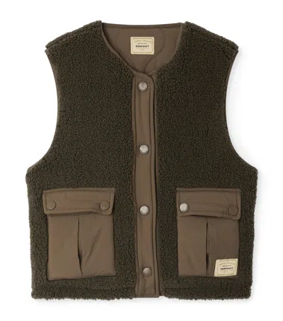 Bonpoint Reversible Teddy And Nylon Brown Gilet In Green
