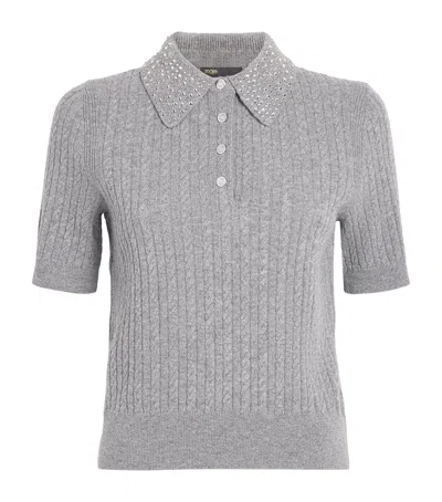 Maje Wool Embellished Polo Shirt In Gray