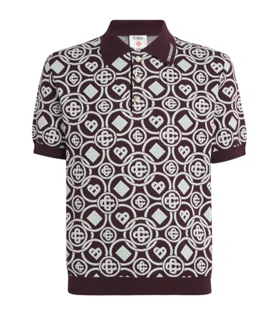 Casablanca Mens Aubergine Embroidered-logo Monogram Cotton Polo Shirt In Multi