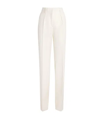 Max Mara Virgin Wool Flared Trousers In White