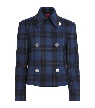 Max & Co Wool-blend Check Jacket In Blue
