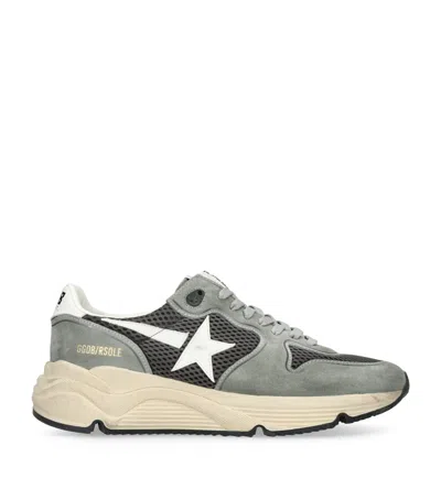 Golden Goose Running Sole In Green Suede With White Leather Star And Heel In Gray