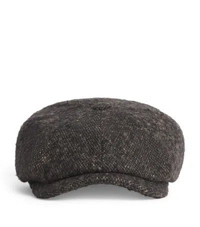 Stetson Wool Tweed Donegal Flat Cap In Black