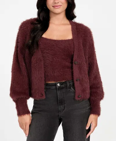 Guess Keyla Fuzzy Cardigan In Brown