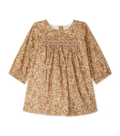Bonpoint Cotton Floral Smocked Dress In Pink