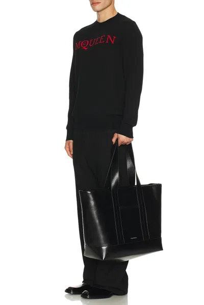 Alexander Mcqueen Rectangular Leather Shopping Tote Top Handles In Black