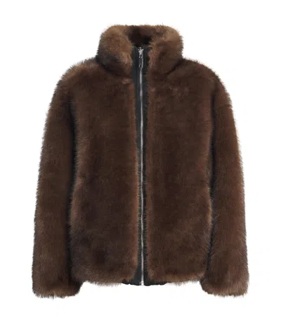 Max & Co Faux Fur Reversible Coat In Brown