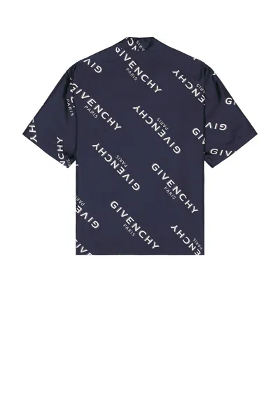 Givenchy Convertible-collar Logo-print Silk-twill Shirt In Blue