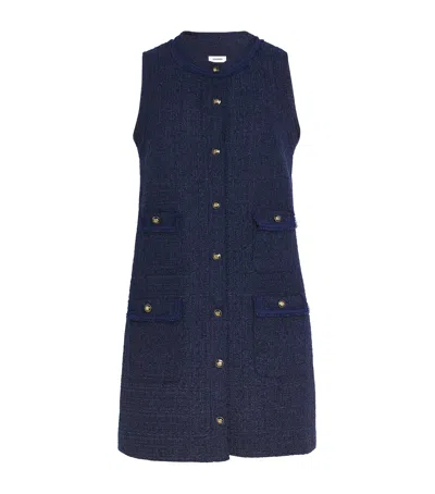 Sandro Womens Navy Blue Flap-pocket Sleeveless Tweed Mini Dress