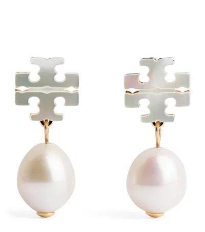 Tory Burch Mother-of-pearl Kira Drop Earrings In Metallic