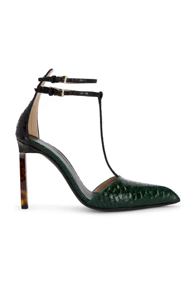 Tom Ford T-bar Ankle Strap Pointed Toe Pumps In Green