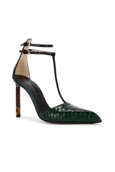 Tom Ford T-bar Ankle Strap Pointed Toe Pumps In Green
