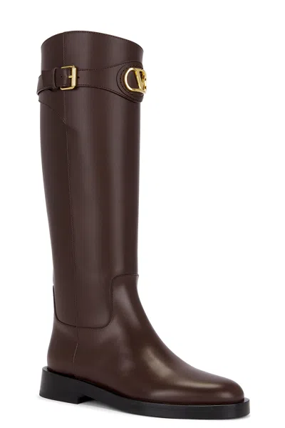 Valentino Garavani Leather Signature Vlogo Riding Boots 30 In Brown