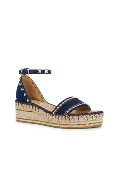 Valentino Garavani Rockstud Double Flatform Sandal In Denim 55mm Woman Blue 39 In Blue