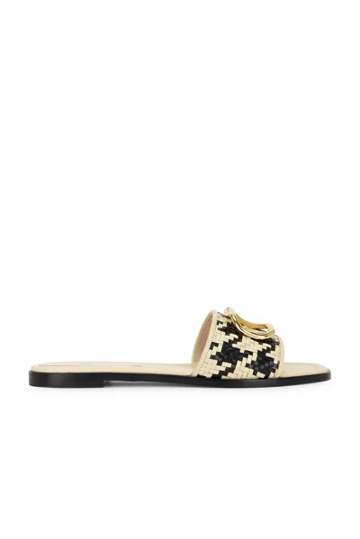 Valentino Garavani Vlogo Signature Houndstooth Woven Slide Sandals In Nude