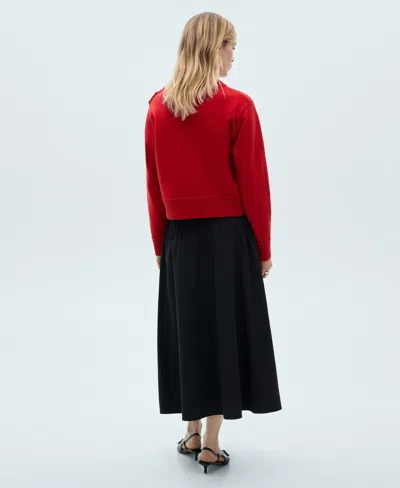 Mango Button Shoulder Mock Neck Sweater In Red