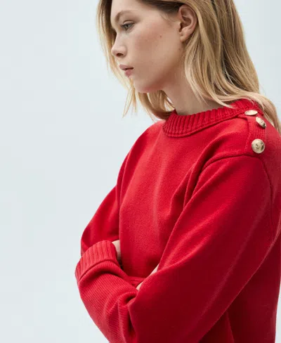 Mango Button Shoulder Mock Neck Sweater In Red