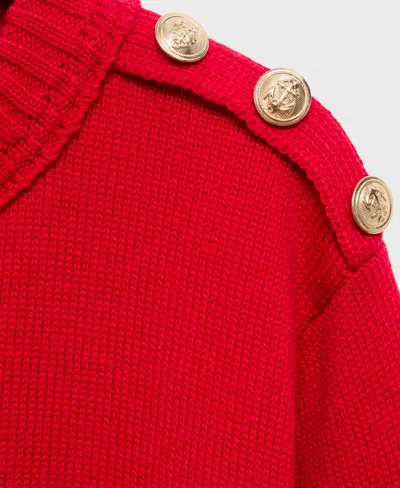 Mango Button Shoulder Mock Neck Sweater In Red
