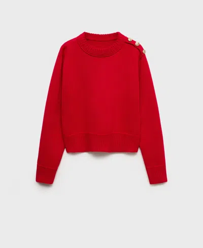 Mango Button Shoulder Mock Neck Sweater In Red