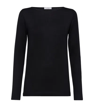 Brunello Cucinelli Boat Neck Cashmere & Lurex Knit Sweater In Black