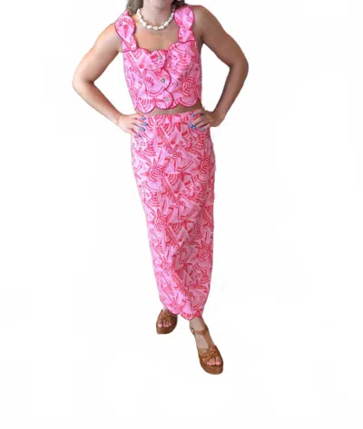 Karlie Tropical Linen Midi Skirt In Pink In Pink