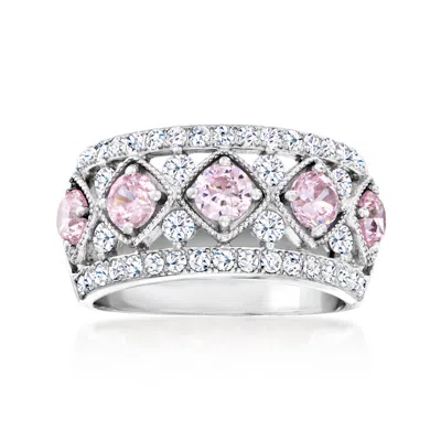 Ross-simons Cz And . Simulated Pink Sapphire Ring In Sterling Silver In Metallic