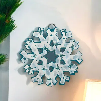 Round Top Snowflake Glittery Charm In White In Multi