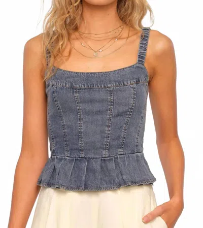 Heartloom Peplum Tank Top In Washed Denim In Blue