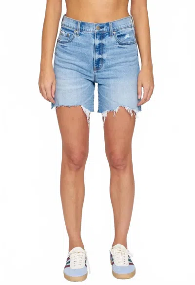Daze Sun High Waist Cutoff Denim Shorts In Blue