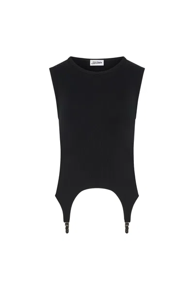 Jean Paul Gaultier Ribbed Cotton Lingerie Garter Top In Black