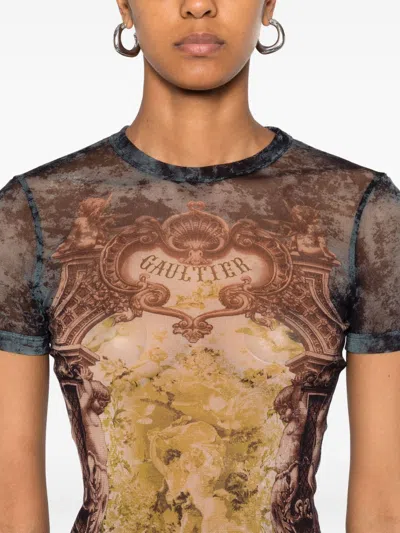 Jean Paul Gaultier Graphic Print Fitted Dress With Short Sleeves In Brown