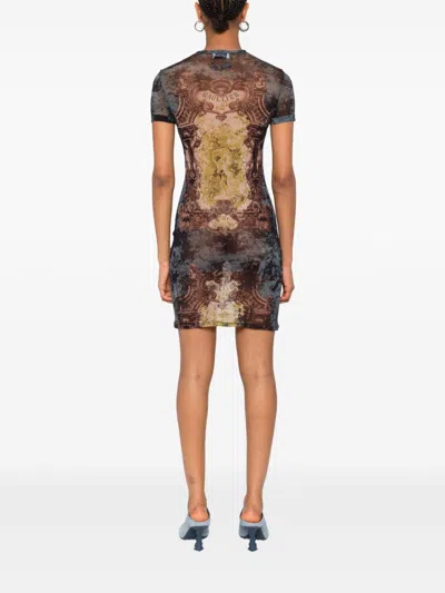 Jean Paul Gaultier Graphic Print Fitted Dress With Short Sleeves In Brown